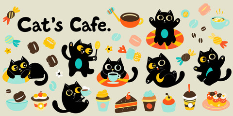 Cats And Cafe Treats A Playful Vector Illustration © Raben