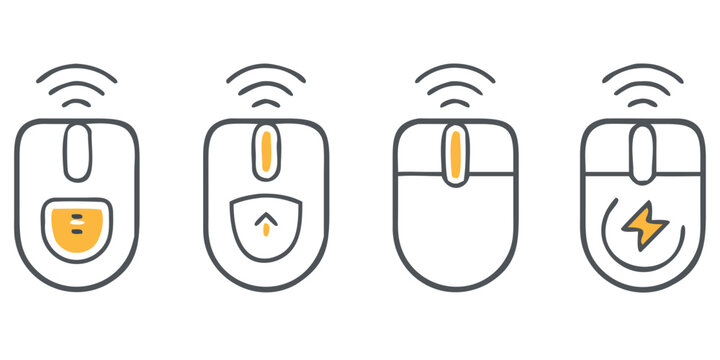 Computer Mouse Icons Line Art Style With Wireless And Charging Symbols