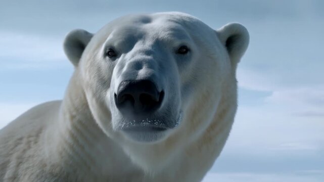 Majestic Polar Bear On Ice. Icebound Arctic Predator Surveys Vast Frozen Landscape With Intense Presence
