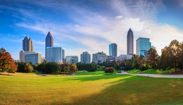 atlanta georgia downtown city skyline over centennial park panorama