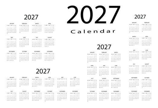 Annual English Calendar Collection 2027 with Four Variation | Modern Infographic Schedule Design