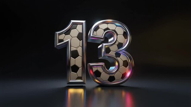 Elegant digit 13 inspired by football soccer game aesthetics, featuring premium metal shine light animation
