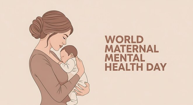 Minimalist illustration of a mother holding her newborn baby for awareness
