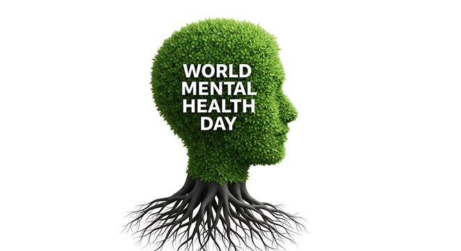 Conceptual illustration of a human head shaped like a green tree