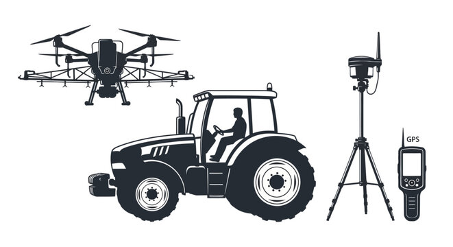 Precision agriculture technology with tractor drone and gps devices for modern farming