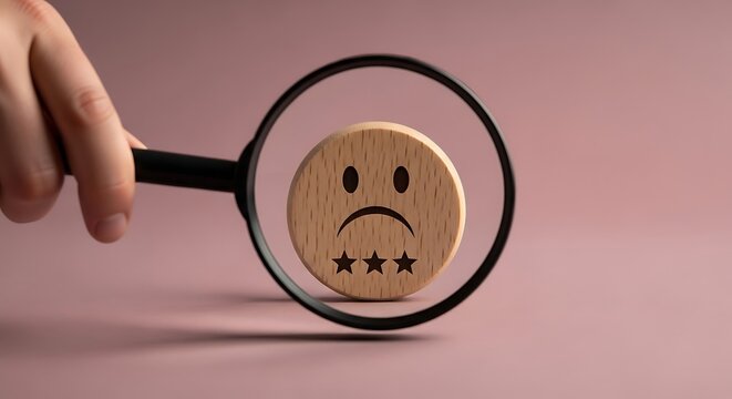 A hand using a magnifying glass to inspect a low rating