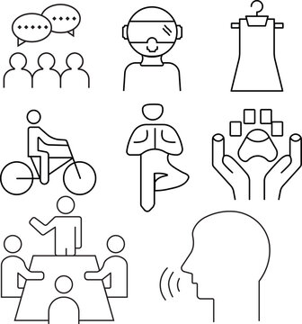Hand Drawn Vector Illustration of Social Media Network Icons and People Stick Figure Symbols Set