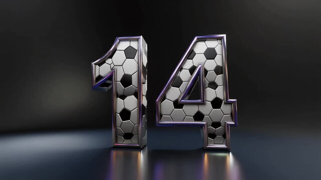 Elegant digit 14 inspired by football soccer game aesthetics, featuring premium metal shine light animation