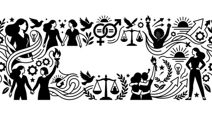 Obraz premium Empowered Women Equality and Justice Illustration Frame.
