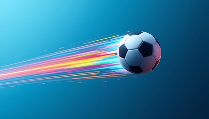 Naklejka premium Fast moving soccer ball with colorful speed line.