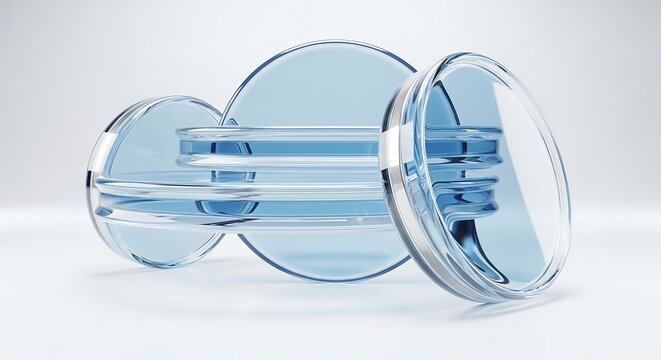 Abstract glass cloud formation translucent layers creating a modern clean design element for technology and data concepts isolated on a light background