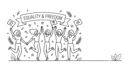 Group of diverse women celebrating equality and freedom hand drawn sketch. © Laila Putri