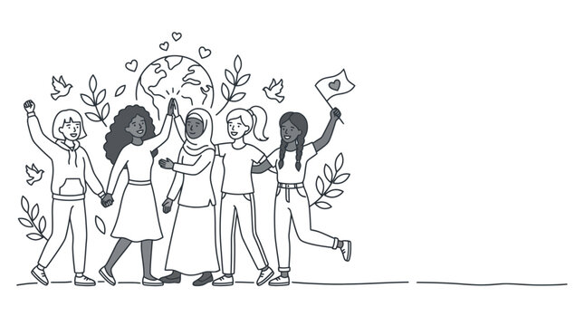 Group of diverse women standing together in solidarity and unity.