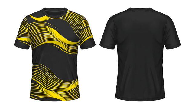 Black Soccer Jersey Mockup with Yellow Graphic Pattern