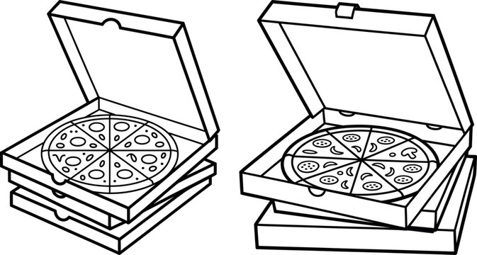 Two stacked pizza boxes with whole pizzas inside eating out fast food delivery delicious appetizing restaurant appetizer gathering homemade