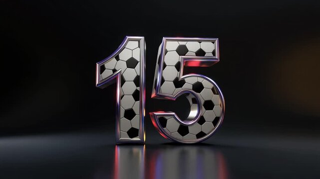 Elegant digit 15 inspired by football soccer game aesthetics, featuring premium metal shine light animation