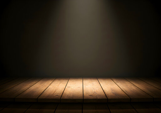 Dark Wooden Stage Spotlight Background &mdash; Latar Panggung Kayu Gelap dengan Sorotan Cahaya