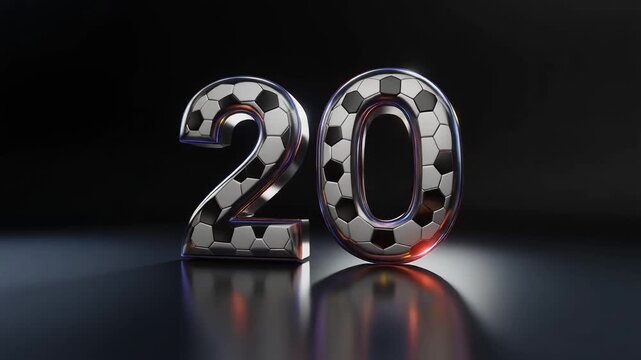 Elegant digit 20 inspired by football soccer game aesthetics, featuring premium metal shine light animation