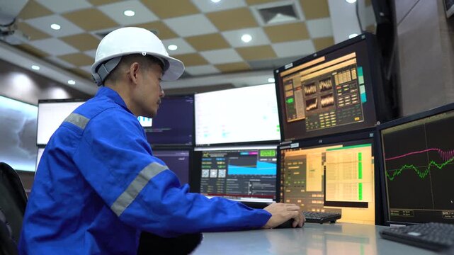 Industrial engineers inspecting operations at a petrochemical and energy plant. Professionals monitoring production systems, infrastructure, safety standards and industrial facility performance.