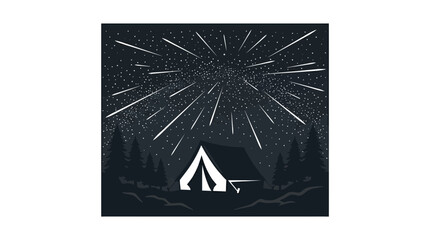 Minimalist camping tent icon with stylized shooting stars at night. ©  Ajeng Putri