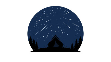 Minimalist graphic illustration of a camping tent under a starry night sky. ©  Ajeng Putri