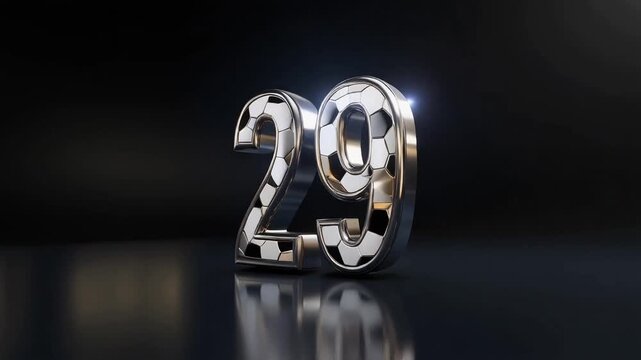 Elegant digit 29 inspired by football soccer game aesthetics, featuring premium metal