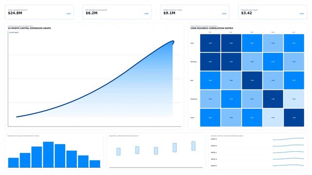Dynamic motion of data visualization with animated graphs and vibrant blue charts showcasing growth and analysis in a modern digital environment.