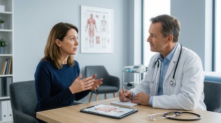 Obraz premium Patient Consultation With Doctor Discussing Important Health Matters Within Medical Office