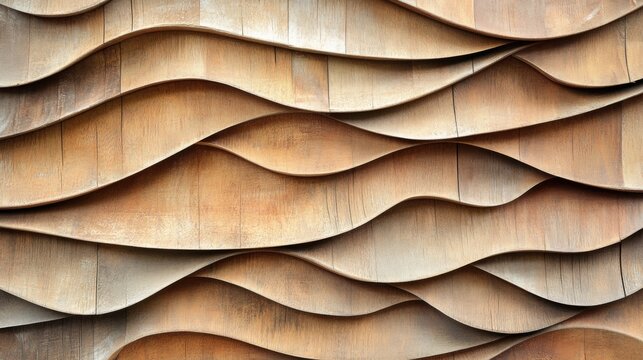 Wooden wall with wavy patterns in natural sunlight during midday