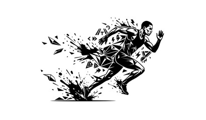 Fototapeta premium Dynamic running man black and white sport vector illustration with abstract motion graphics