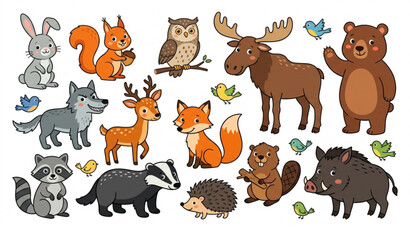 Cute forest animal vector collection with woodland wildlife cartoon character set © joy