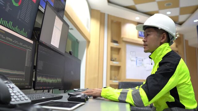 Industrial engineers inspecting operations at a petrochemical and energy plant. Professionals monitoring production systems, infrastructure, safety standards and industrial facility performance.