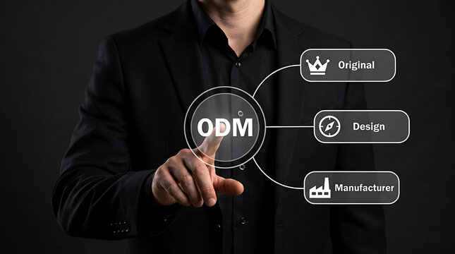Businessman touching ODM icon original design manufacturer business concept infographic