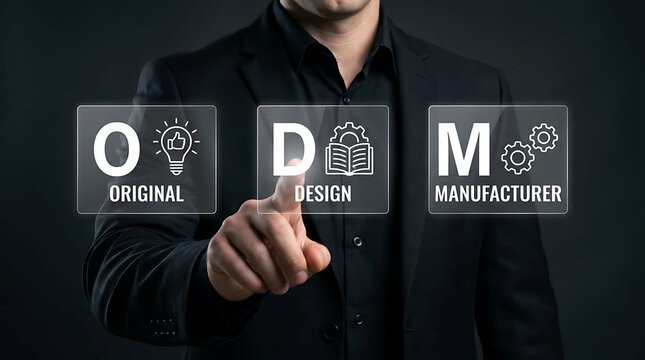 Businessman touching original design manufacturer odm concept virtual screen interface