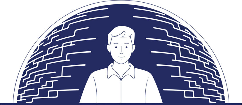 Man behind digital barrier network security protection privacy data information cyberspace.