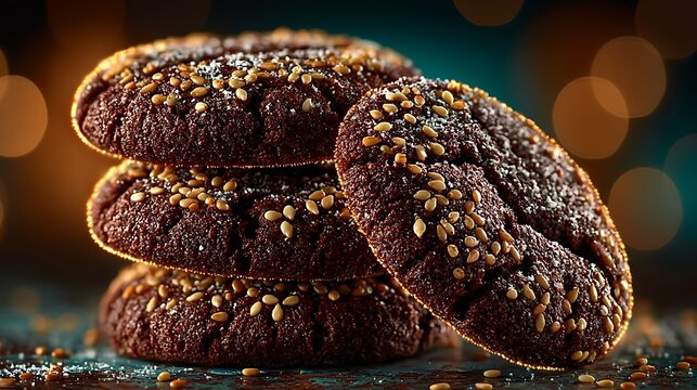 Freshly baked dibs el kharroub biscuits topped with sesame seeds