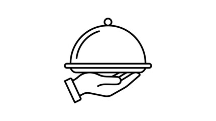 Fototapeta premium A hand holding a covered serving dish icon for restaurant or food service use