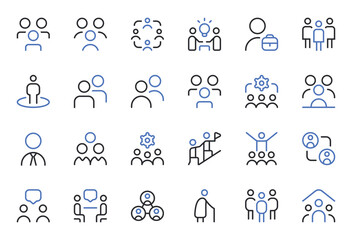 Fototapeta premium Teamwork and Community Line Icons Set Editable Stroke Vector Illustration