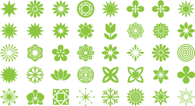 Collection of green floral and geometric shapes
