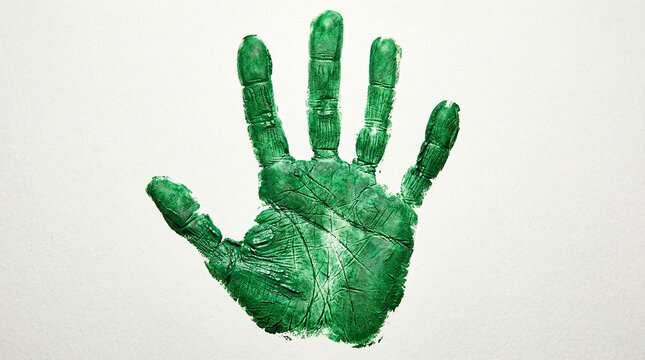 Green Handprint Texture Isolated on White Background &mdash; Jejak Tangan Hijau Bertekstur Terisolasi di Latar Putih
