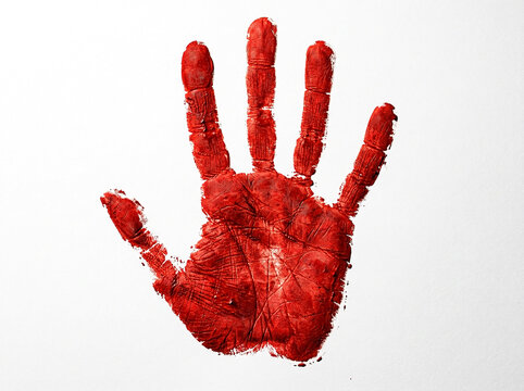 Red Handprint Texture Isolated on White Background &mdash; Jejak Tangan Merah Bertekstur Terisolasi di Latar Putih