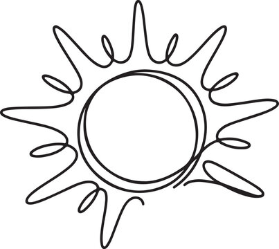 One line sun sketch with continuous doodle art and editable stroke vector illustration.