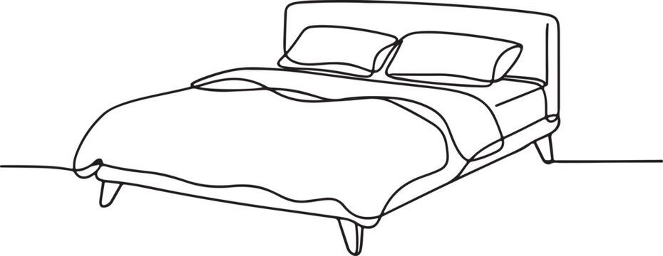 Continuous one line double bed vector in Scandinavian style for cozy modern bedroom decor.