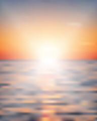 Obraz premium Sunset over the sea with orange sky, ocean waves, and horizon reflection
