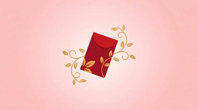 red envelope with golden vine and leaf pattern illustration design