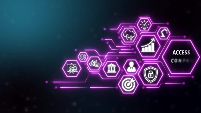 Access control business and technology icons concept. Modern Technology, Internet and social media icons on drank background. 4K video animation