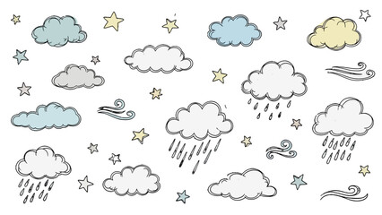 Fototapeta premium A collection of various cartoon clouds and stars.