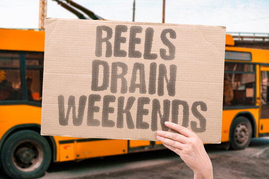 "Reels drain weekends" Time slips through feeds. REELS. DISTRACTION. FEEDS. LEISURE. ROUTINES.