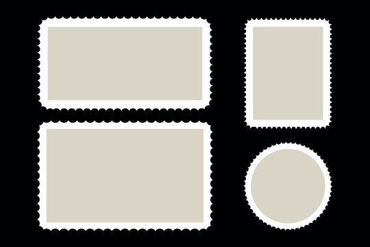 Blank Postage Stamp Collection Template Isolated on Black Background.
