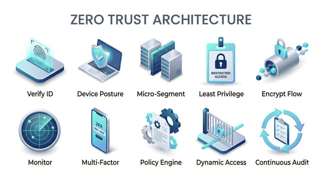 3D Zero Trust Network Architecture and Cloud Security Icon Set
